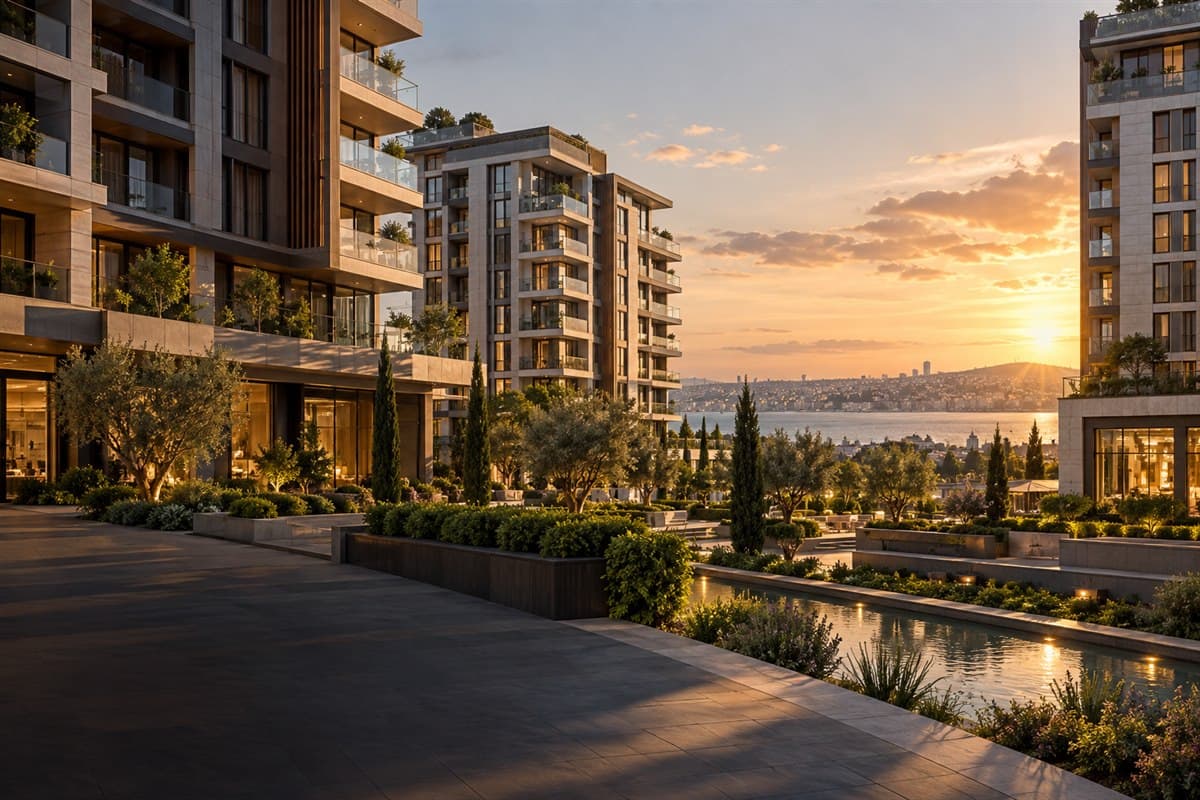 Peyzaj alanlarıyla çevrili modern konut ve ticari proje